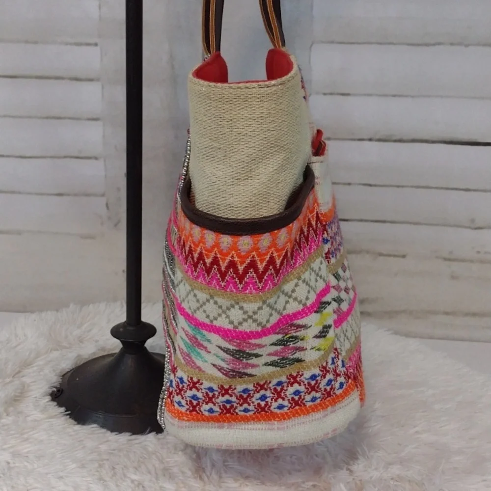 Big Buddha Beaded and Embroidered Tote, 13x12x6 - Picture 5 of 10